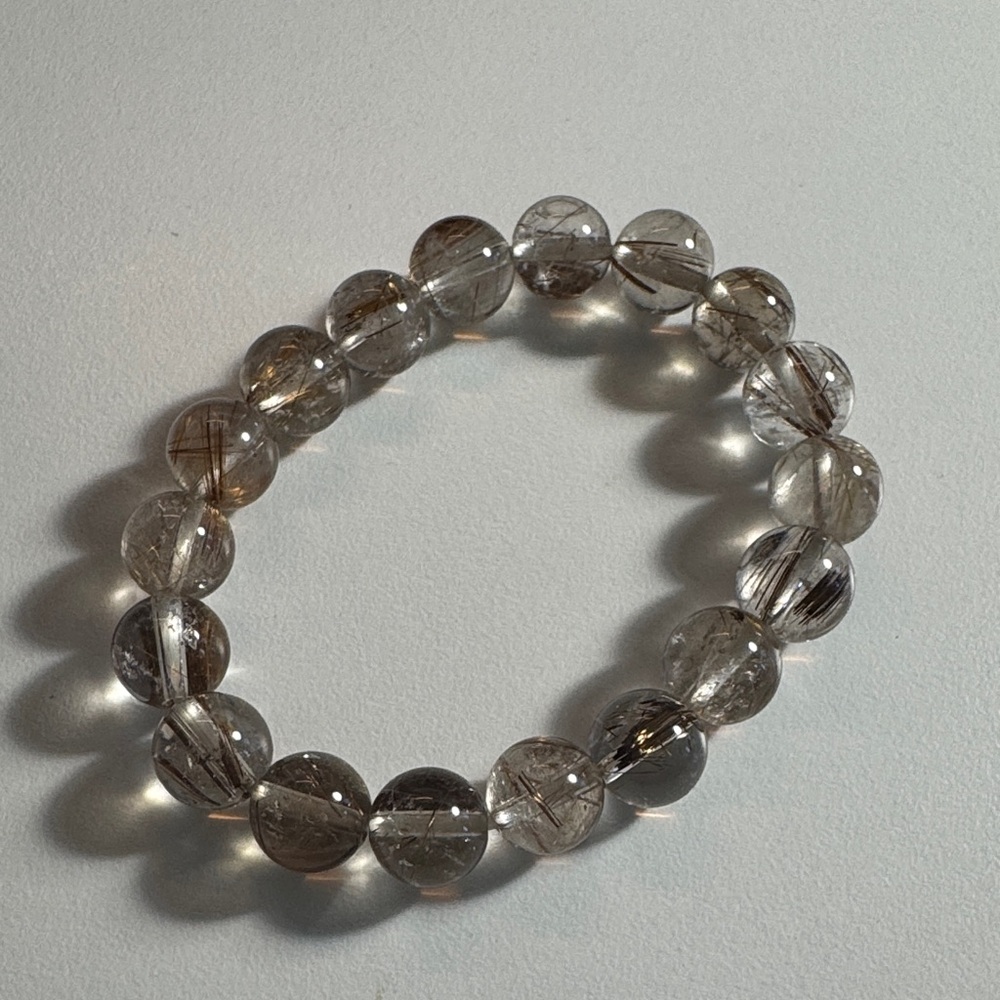 Clear Rutilated Quartz Bead Stretch Bracelet - Women Jewelry